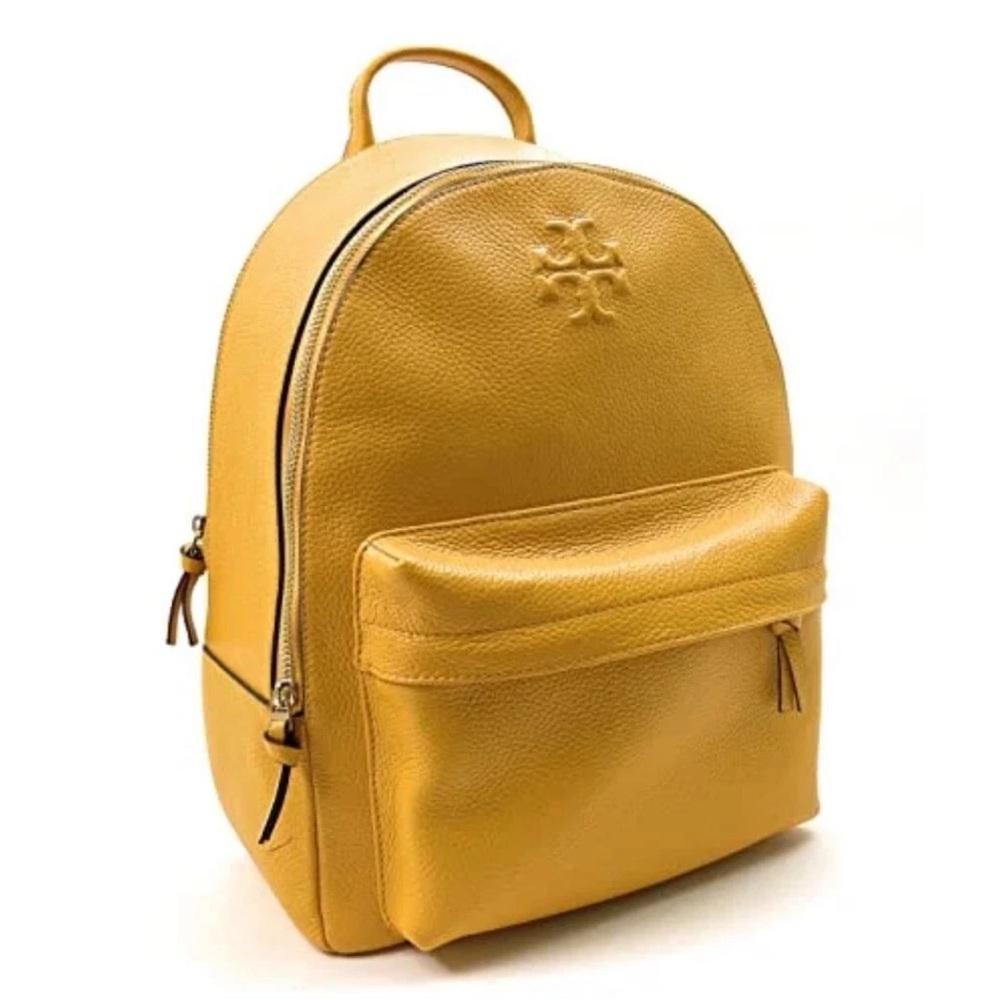 TORY BURCH THEA PEBBLED LARGE BACKPACK WEB SOLARIUM YELLOW NWT